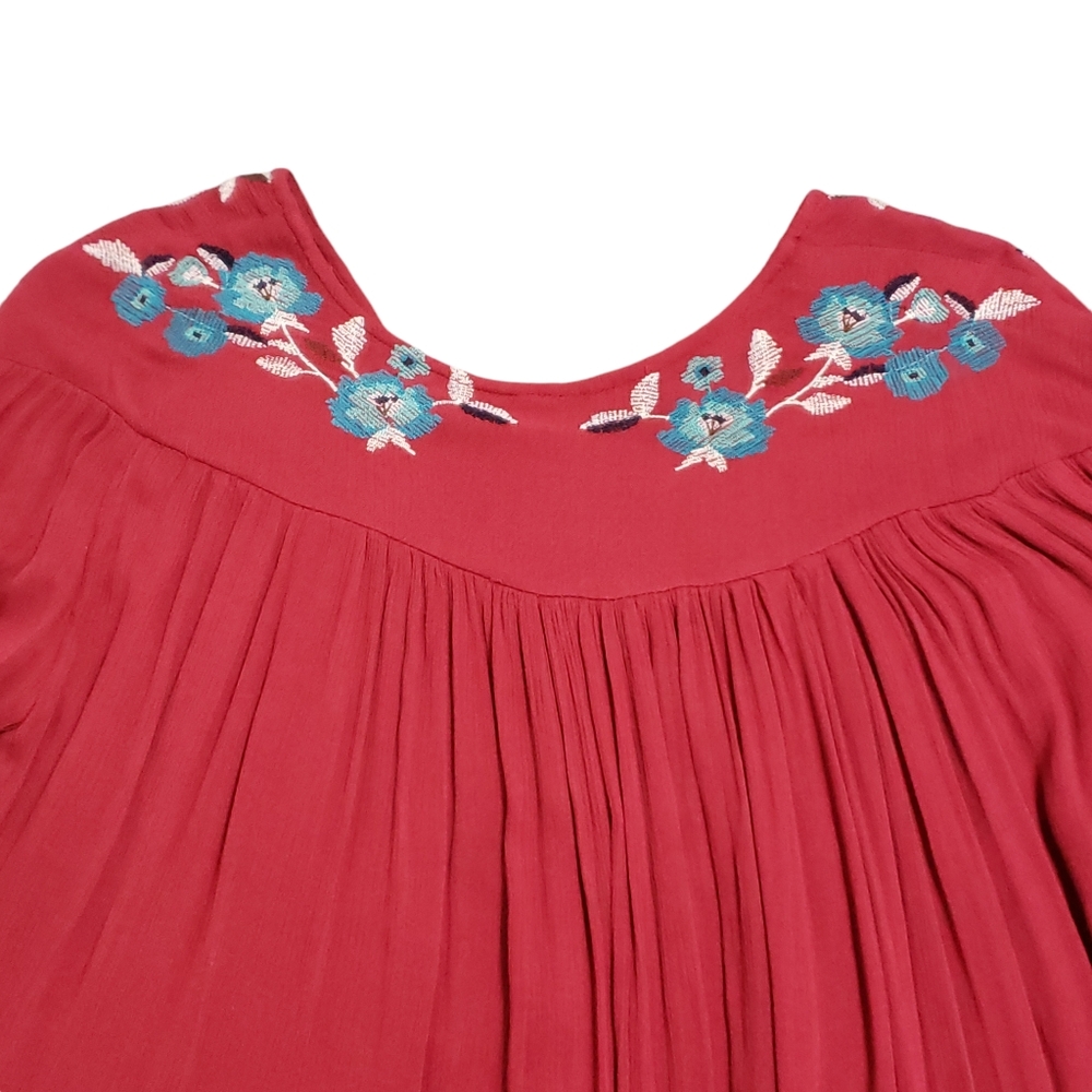 Free People Te Amo Red Floral Embroidered Babydoll Dress XS Boho Peasant Flowy - Picture 11 of 13